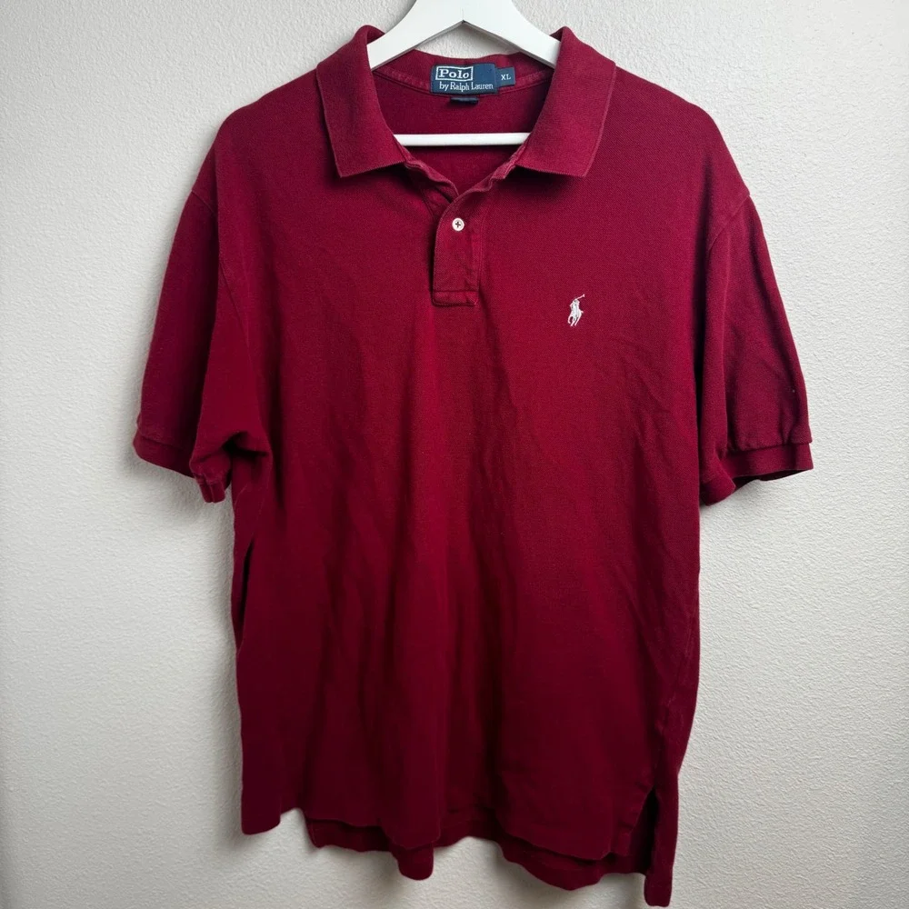 Polo Ralph Lauren Pique Polo Shirt Mens XL Classic Fit Burgundy Red Pony Logo